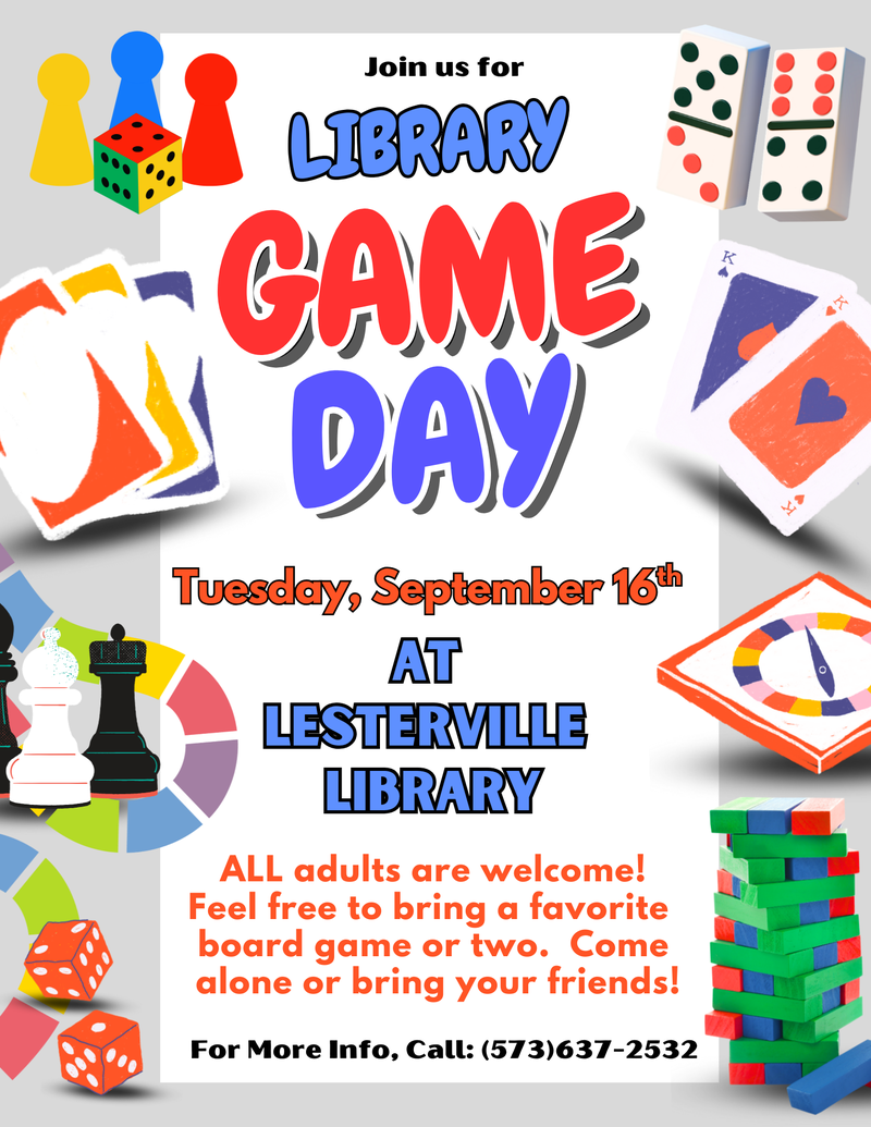 Game Day at Lesterville Library Game Day at Lesterville Library