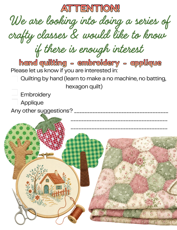Call for input: Bunker and Ellington Libraries are looking into doing some craft programs to learn quilting by hand, embroidery, or applique beginning in December.  Let us know if you are interested!