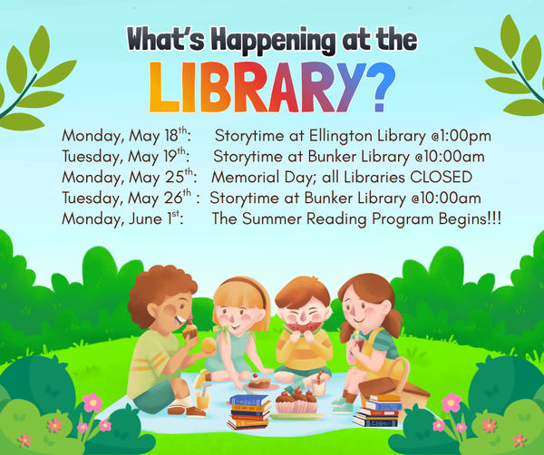 Image with information for upcoming events over the next few weeks.  See events calendar for more information.