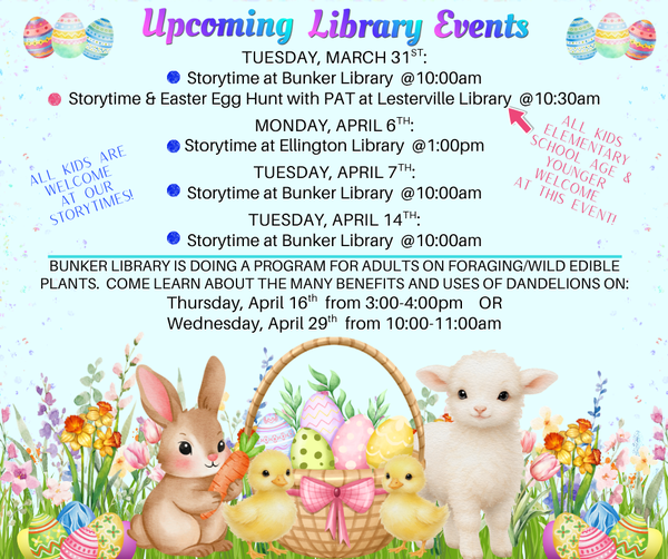 Upcoming Library Events (see Events Calendar for more info)