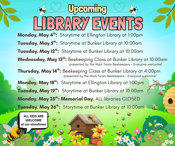 May Events at the Library: see events calendar for all events