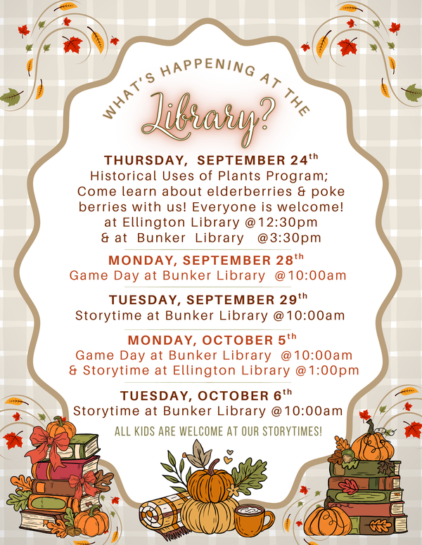 Decorative image showing upcoming Library events.  See events calendar for more information.